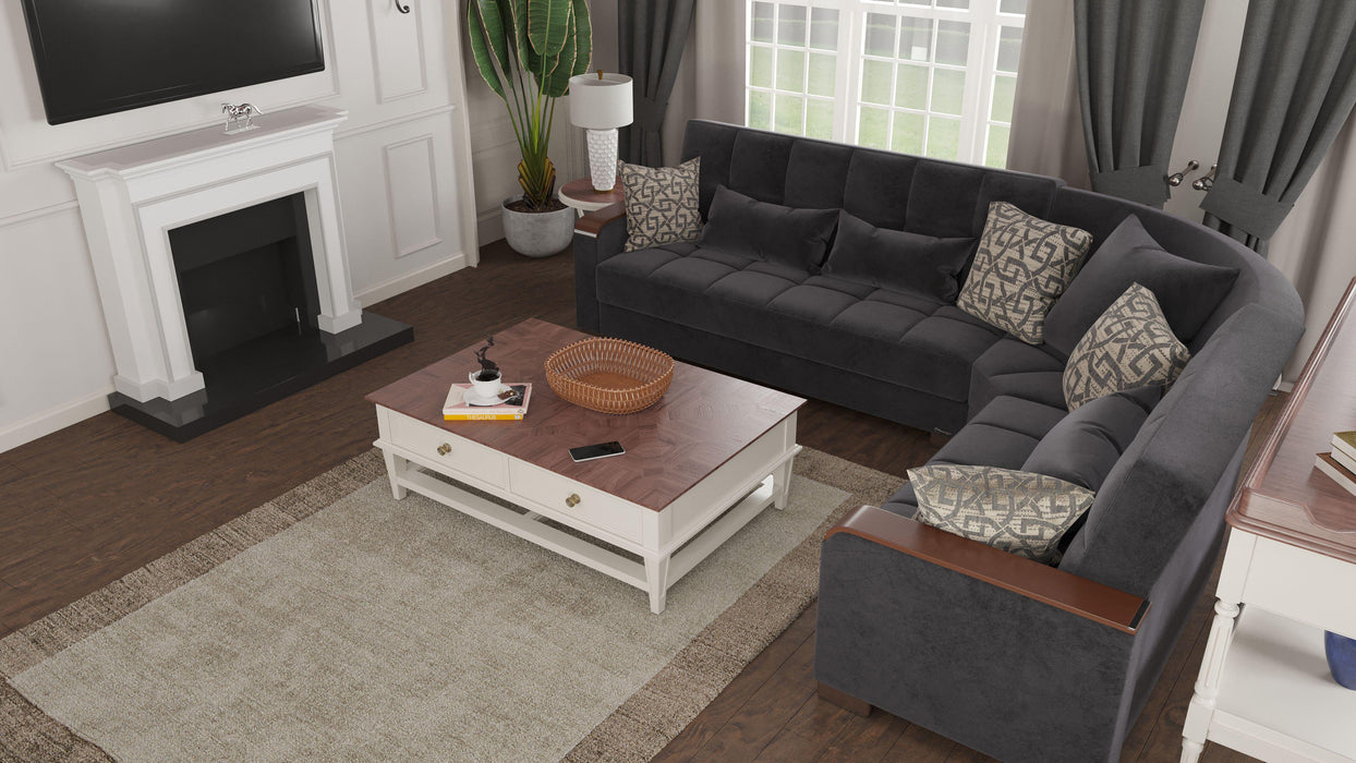 Ottomanson Armada X Collection Upholstered Convertible Wood Trimmed Sectional with Storage