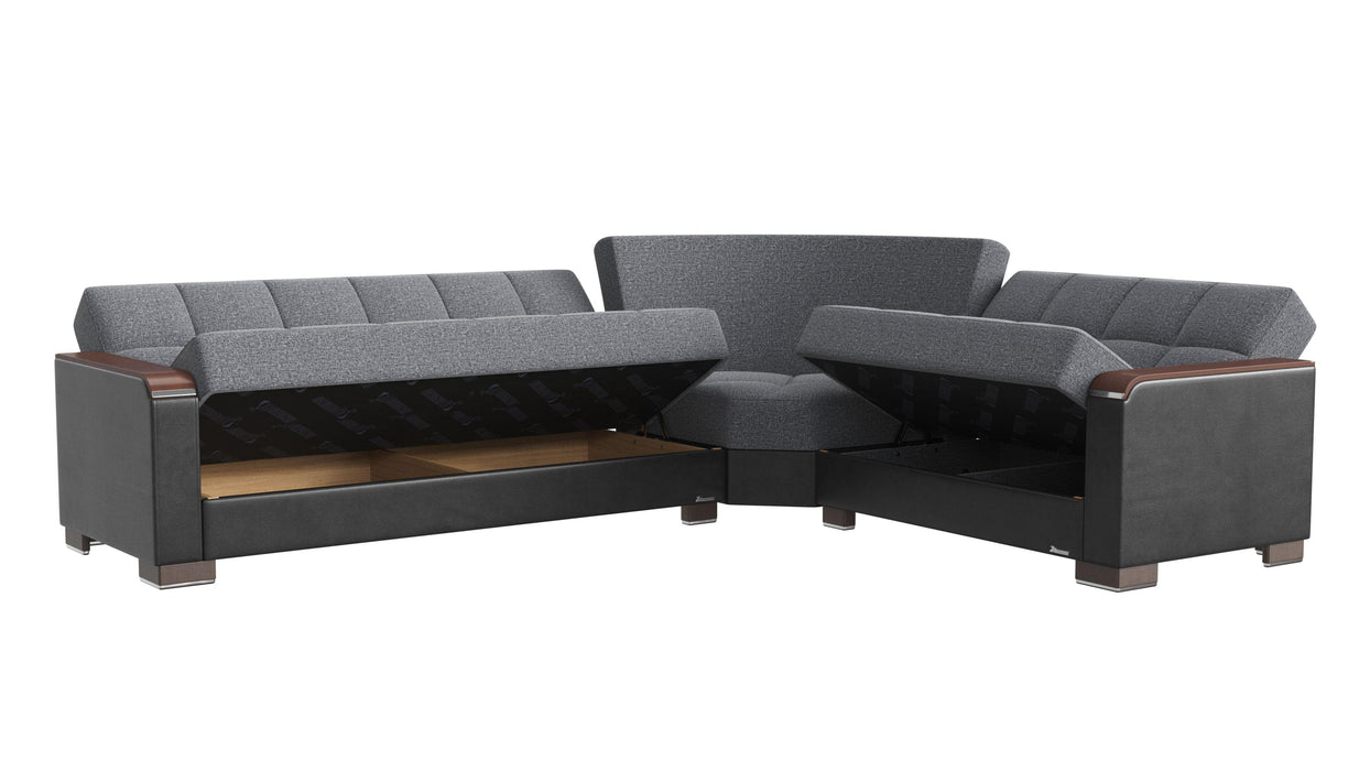 Ottomanson Armada X Collection Upholstered Convertible Wood Trimmed Sectional with Storage