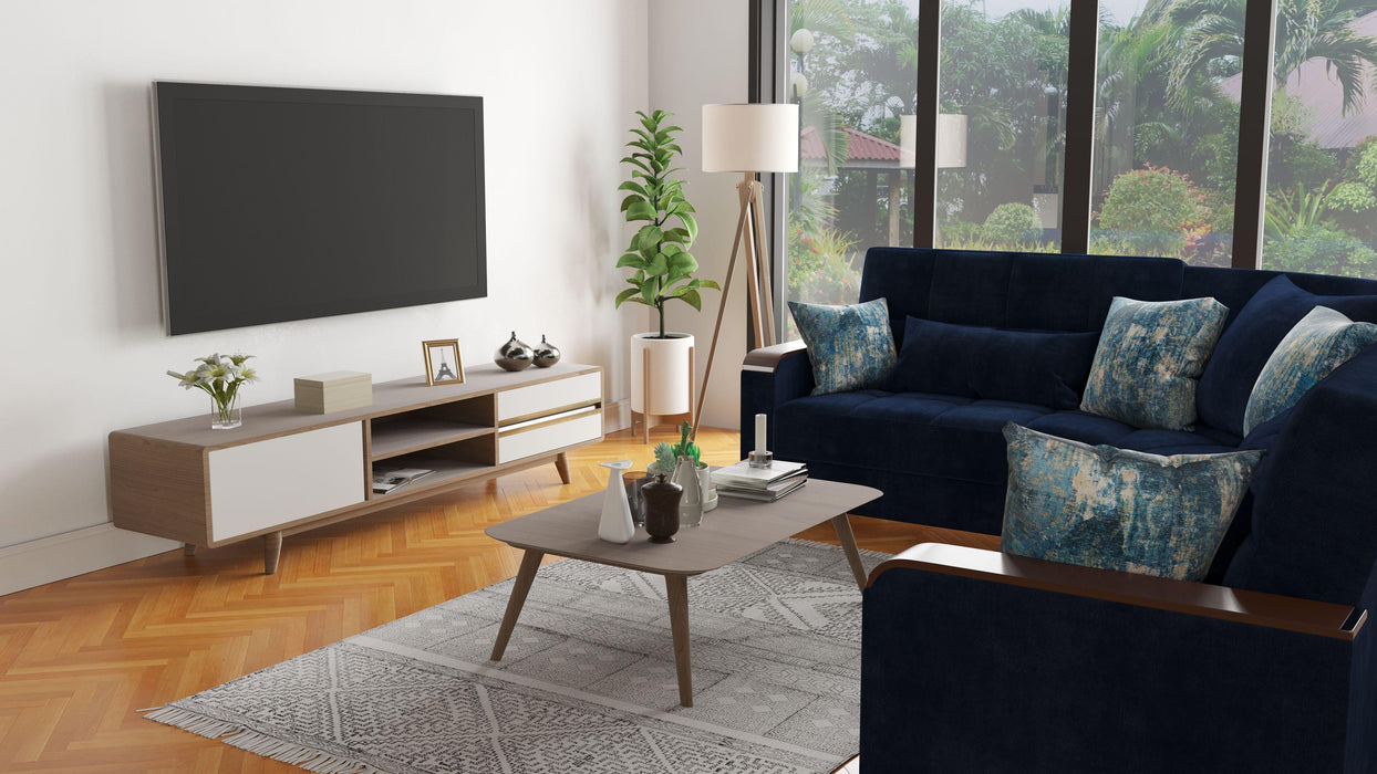 Ottomanson Armada X Collection Upholstered Convertible Wood Trimmed Sectional with Storage