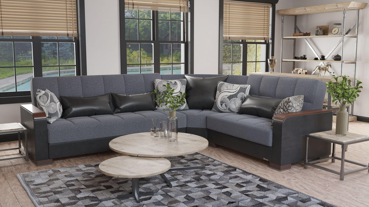 Ottomanson Armada X Collection Upholstered Convertible Wood Trimmed Sectional with Storage