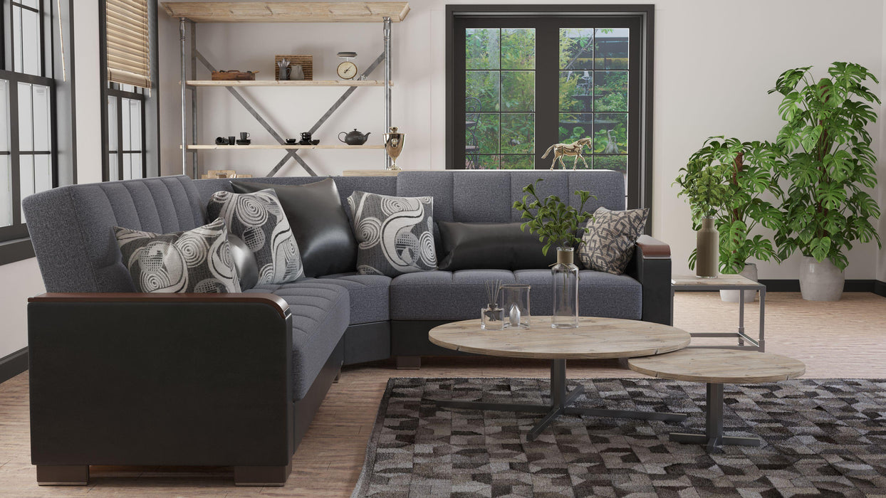 Ottomanson Armada X Collection Upholstered Convertible Wood Trimmed Sectional with Storage