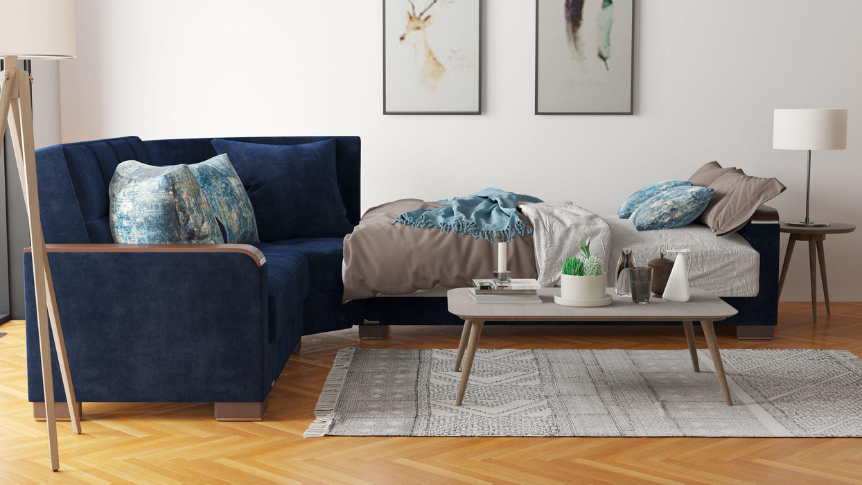 Ottomanson Armada X Collection Upholstered Convertible Wood Trimmed Sectional with Storage