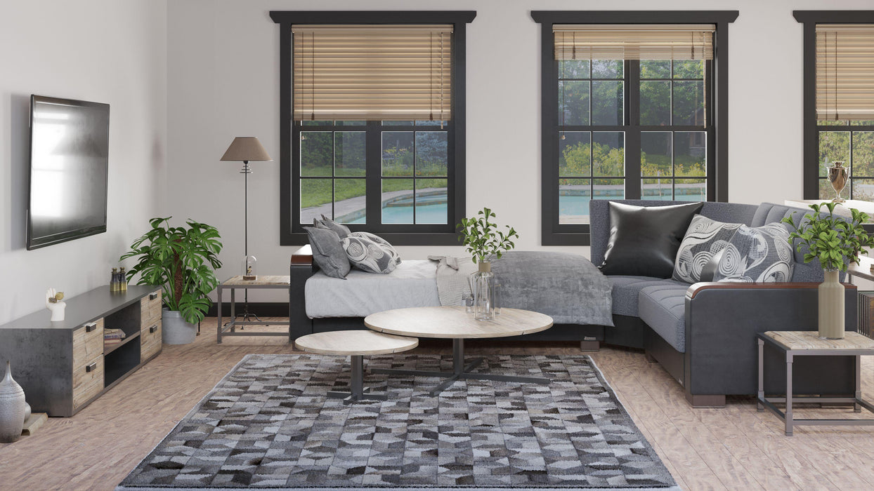 Ottomanson Armada X Collection Upholstered Convertible Wood Trimmed Sectional with Storage