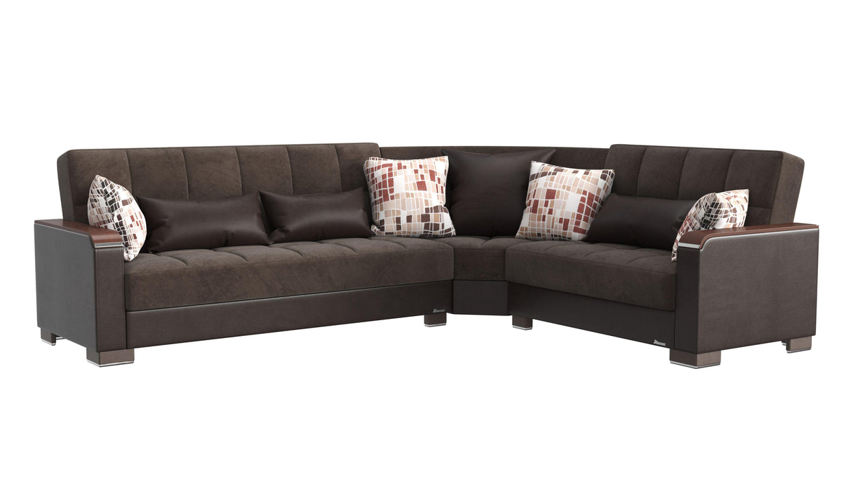 Ottomanson Armada X Collection Upholstered Convertible Wood Trimmed Sectional with Storage