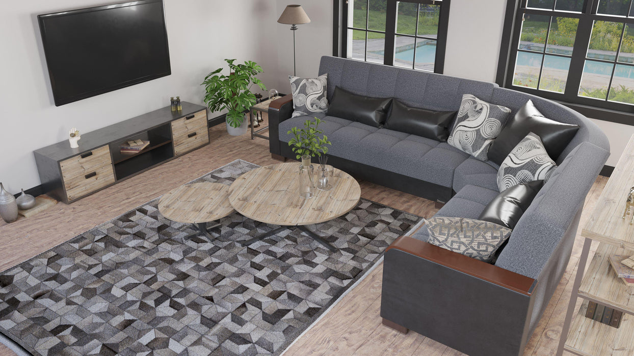 Ottomanson Armada X Collection Upholstered Convertible Wood Trimmed Sectional with Storage