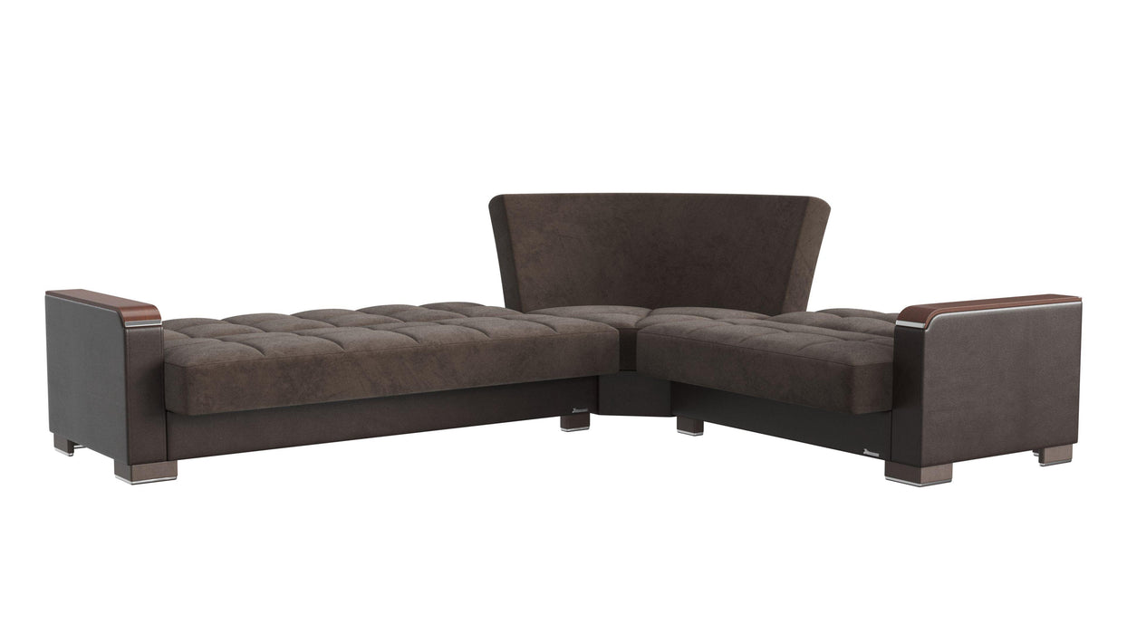 Ottomanson Armada X Collection Upholstered Convertible Wood Trimmed Sectional with Storage