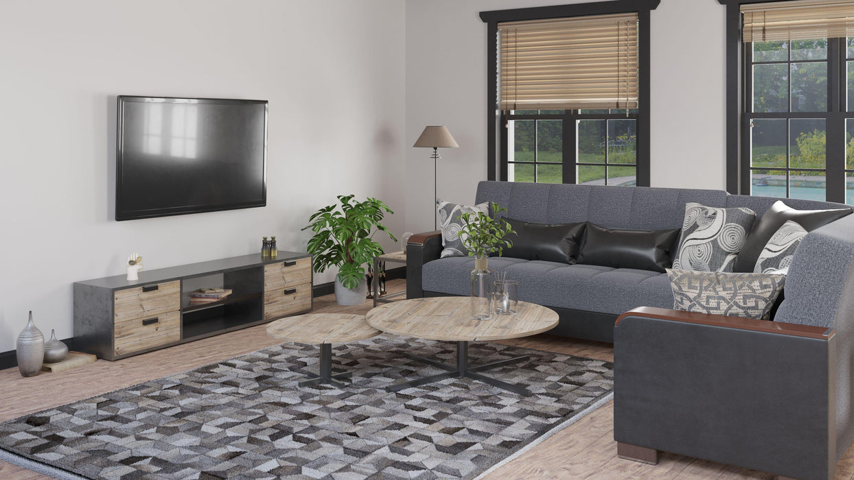 Ottomanson Armada X Collection Upholstered Convertible Wood Trimmed Sectional with Storage