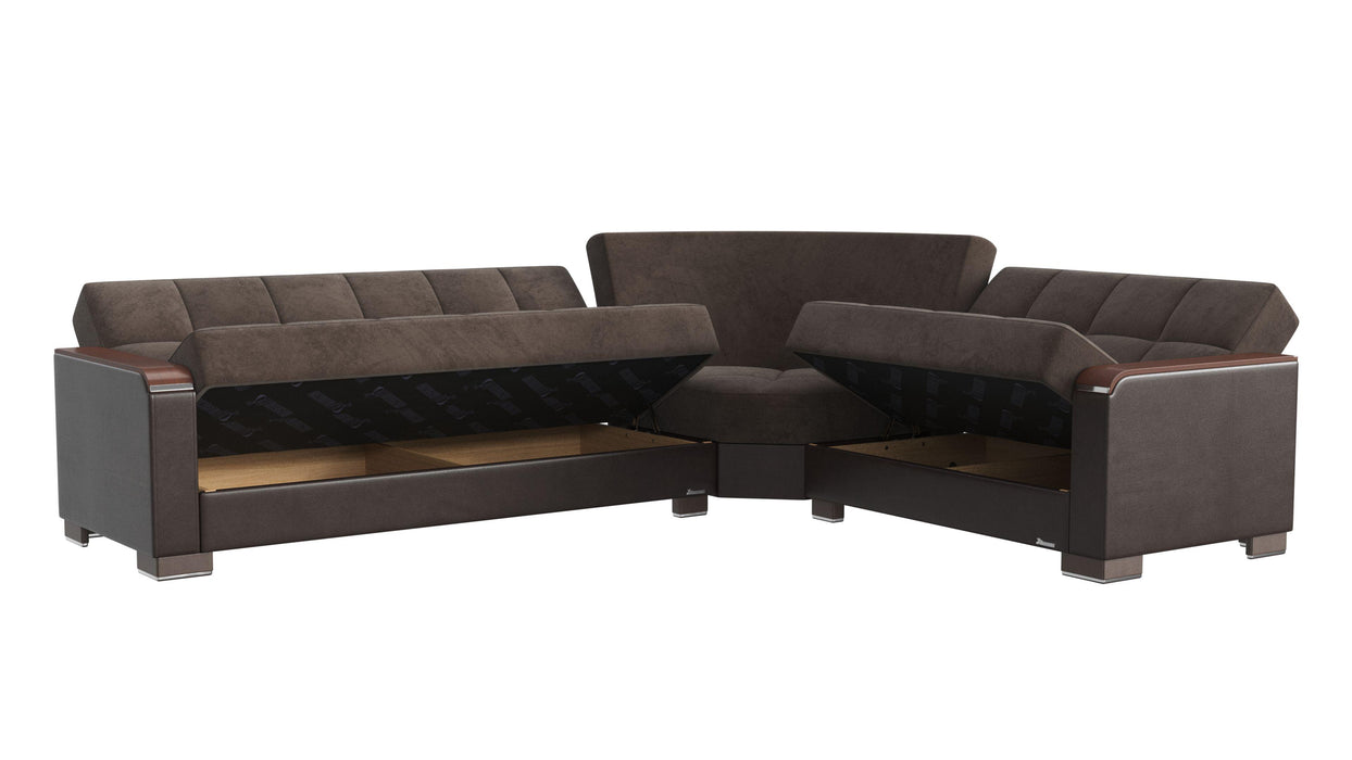 Ottomanson Armada X Collection Upholstered Convertible Wood Trimmed Sectional with Storage