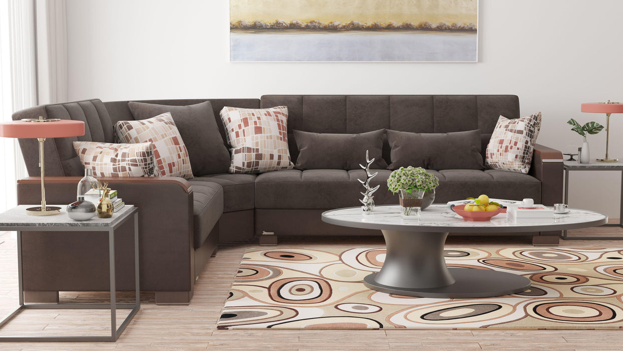 Ottomanson Armada X Collection Upholstered Convertible Wood Trimmed Sectional with Storage