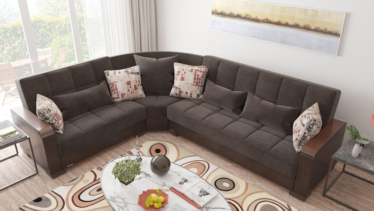 Ottomanson Armada X Collection Upholstered Convertible Wood Trimmed Sectional with Storage