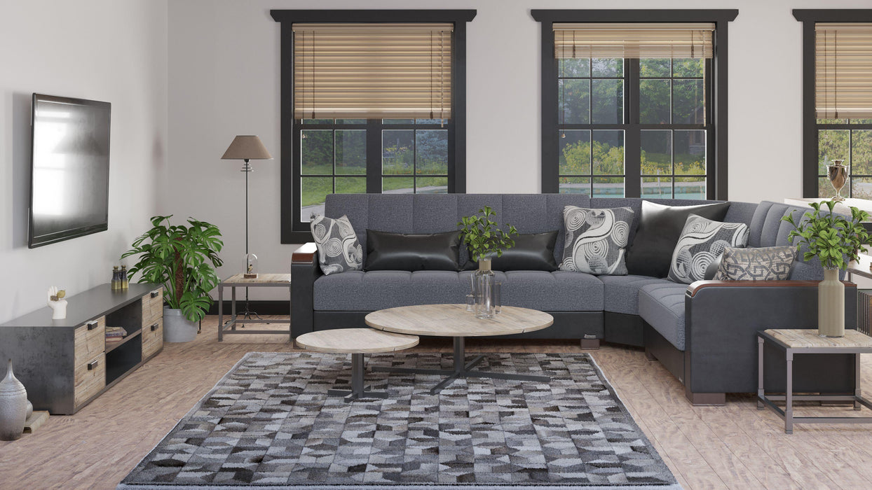 Ottomanson Armada X Collection Upholstered Convertible Wood Trimmed Sectional with Storage