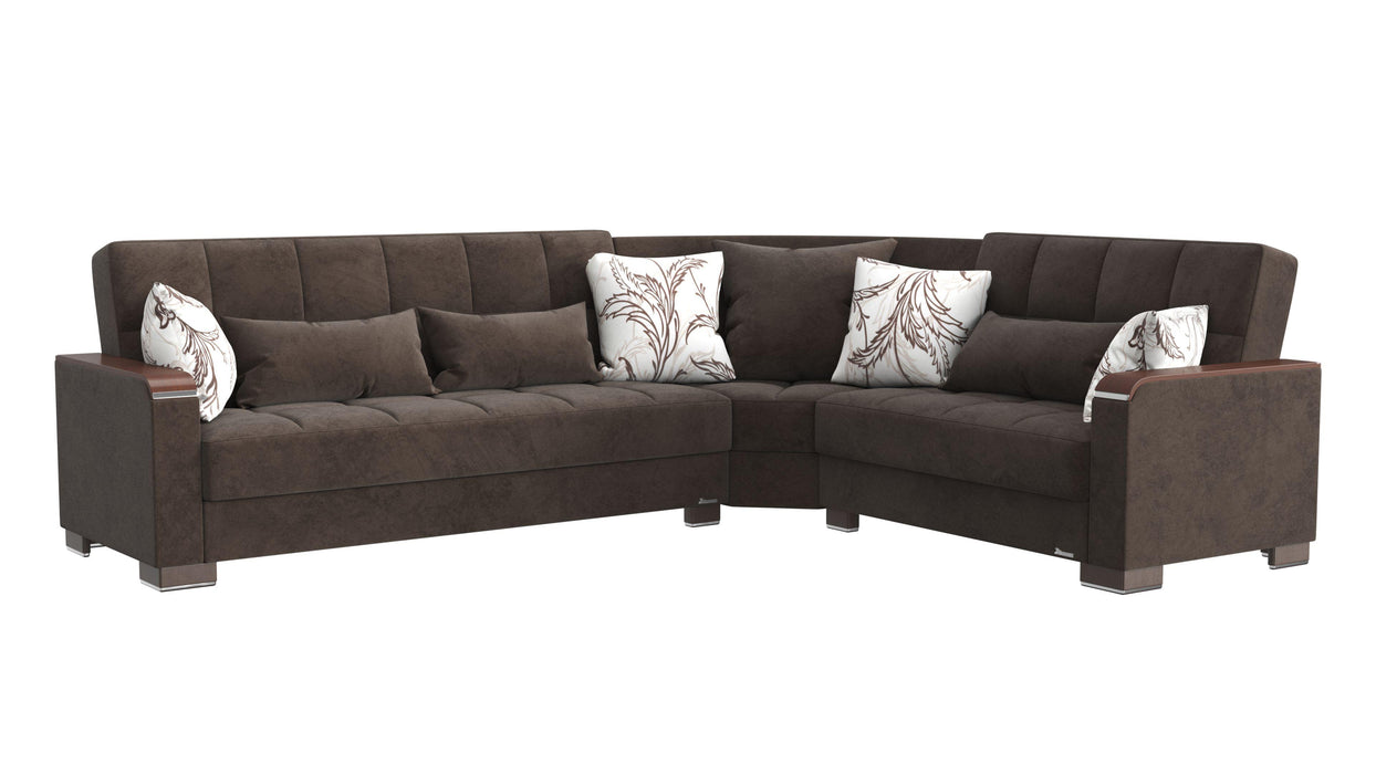 Ottomanson Armada X Collection Upholstered Convertible Wood Trimmed Sectional with Storage