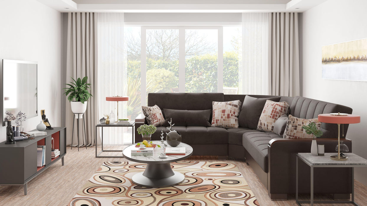 Ottomanson Armada X Collection Upholstered Convertible Wood Trimmed Sectional with Storage