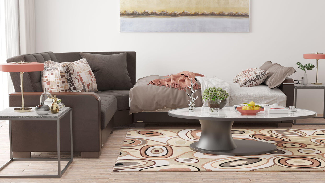 Ottomanson Armada X Collection Upholstered Convertible Wood Trimmed Sectional with Storage