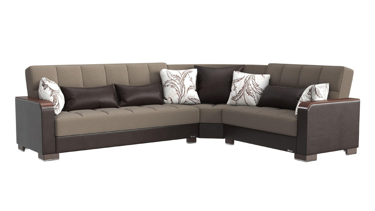 Ottomanson Armada X Collection Upholstered Convertible Wood Trimmed Sectional with Storage