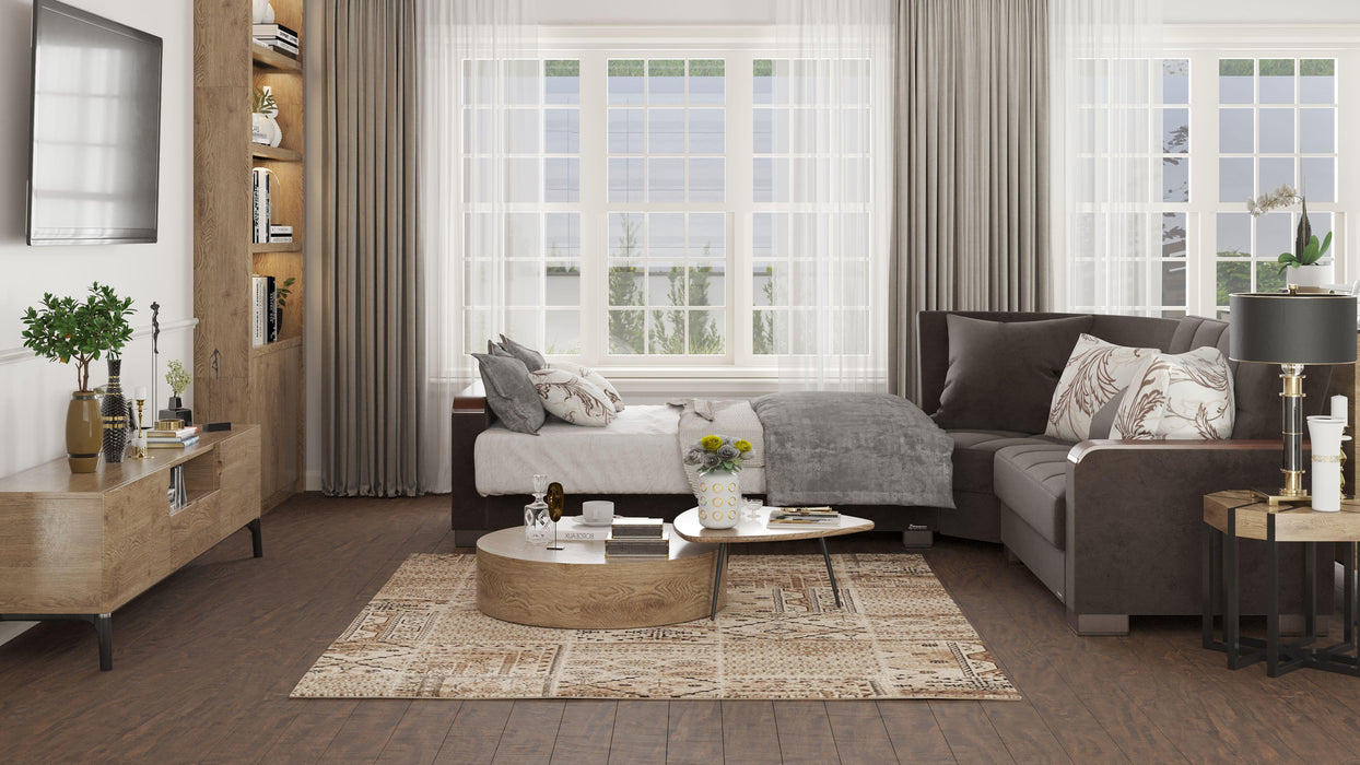 Ottomanson Armada X Collection Upholstered Convertible Wood Trimmed Sectional with Storage