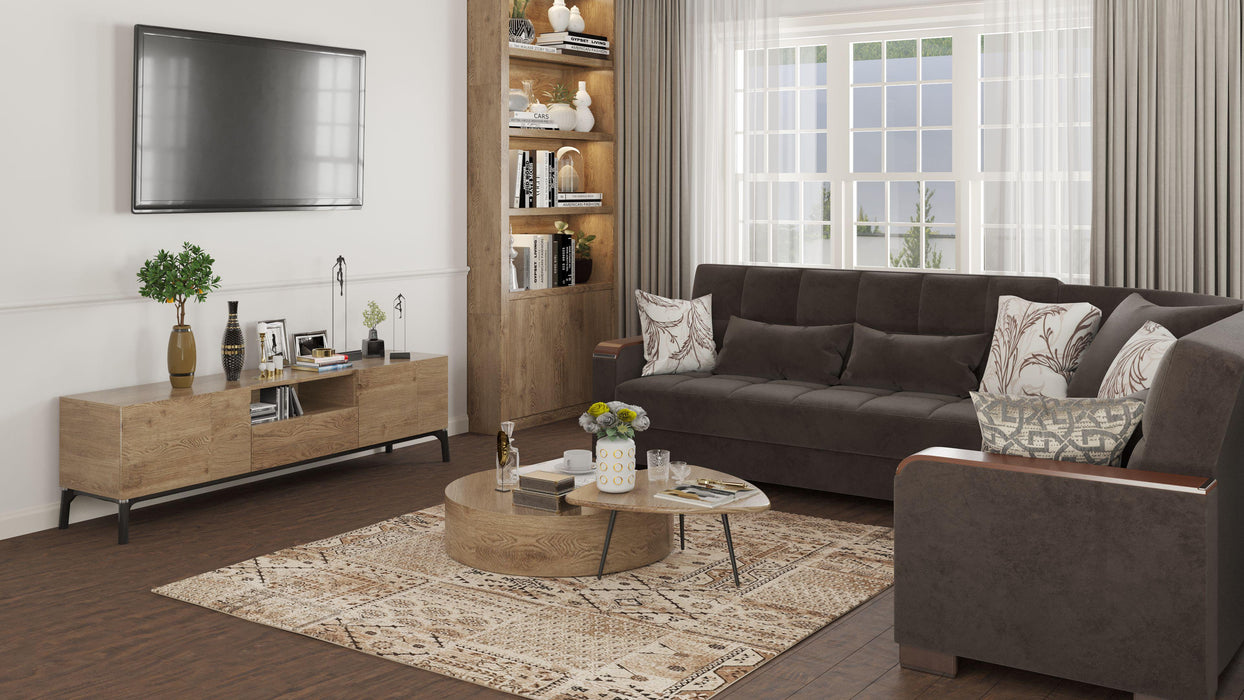 Ottomanson Armada X Collection Upholstered Convertible Wood Trimmed Sectional with Storage