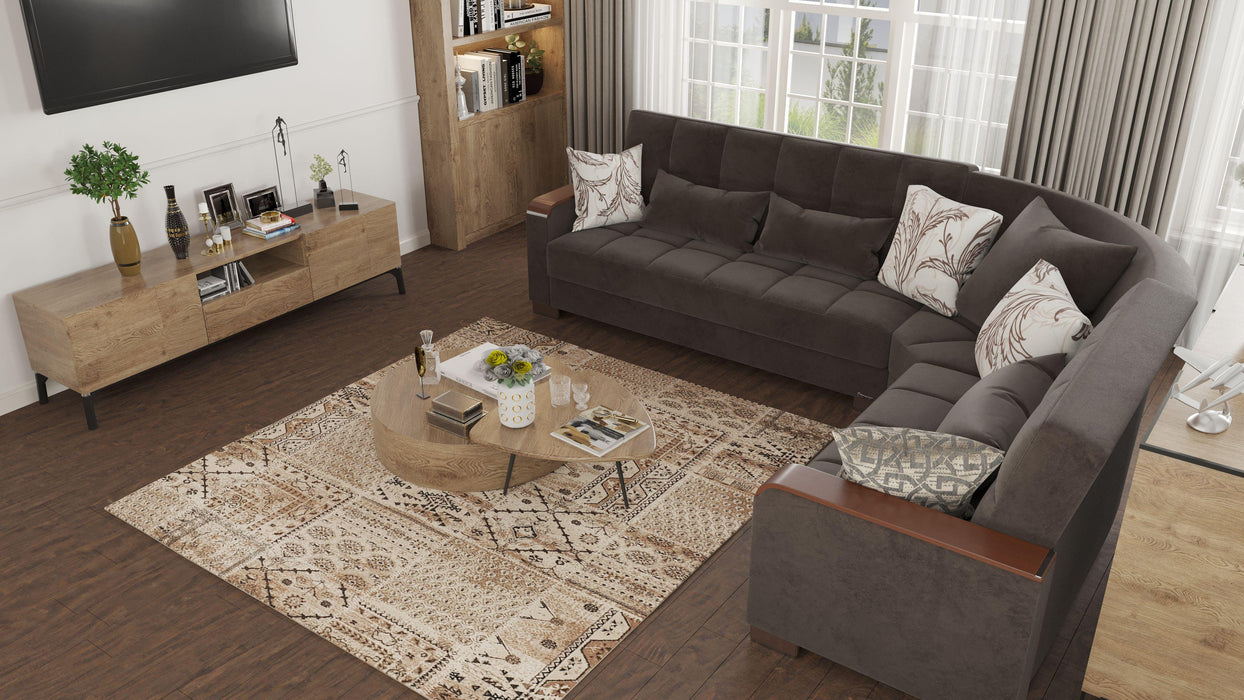 Ottomanson Armada X Collection Upholstered Convertible Wood Trimmed Sectional with Storage