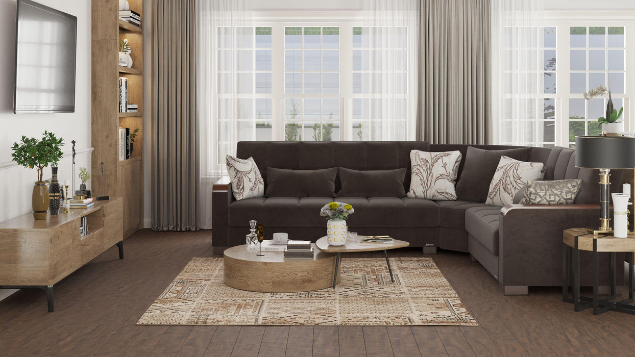 Ottomanson Armada X Collection Upholstered Convertible Wood Trimmed Sectional with Storage