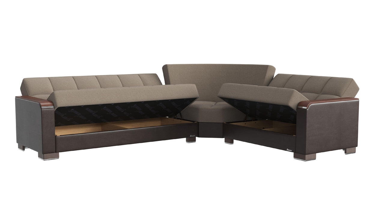 Ottomanson Armada X Collection Upholstered Convertible Wood Trimmed Sectional with Storage