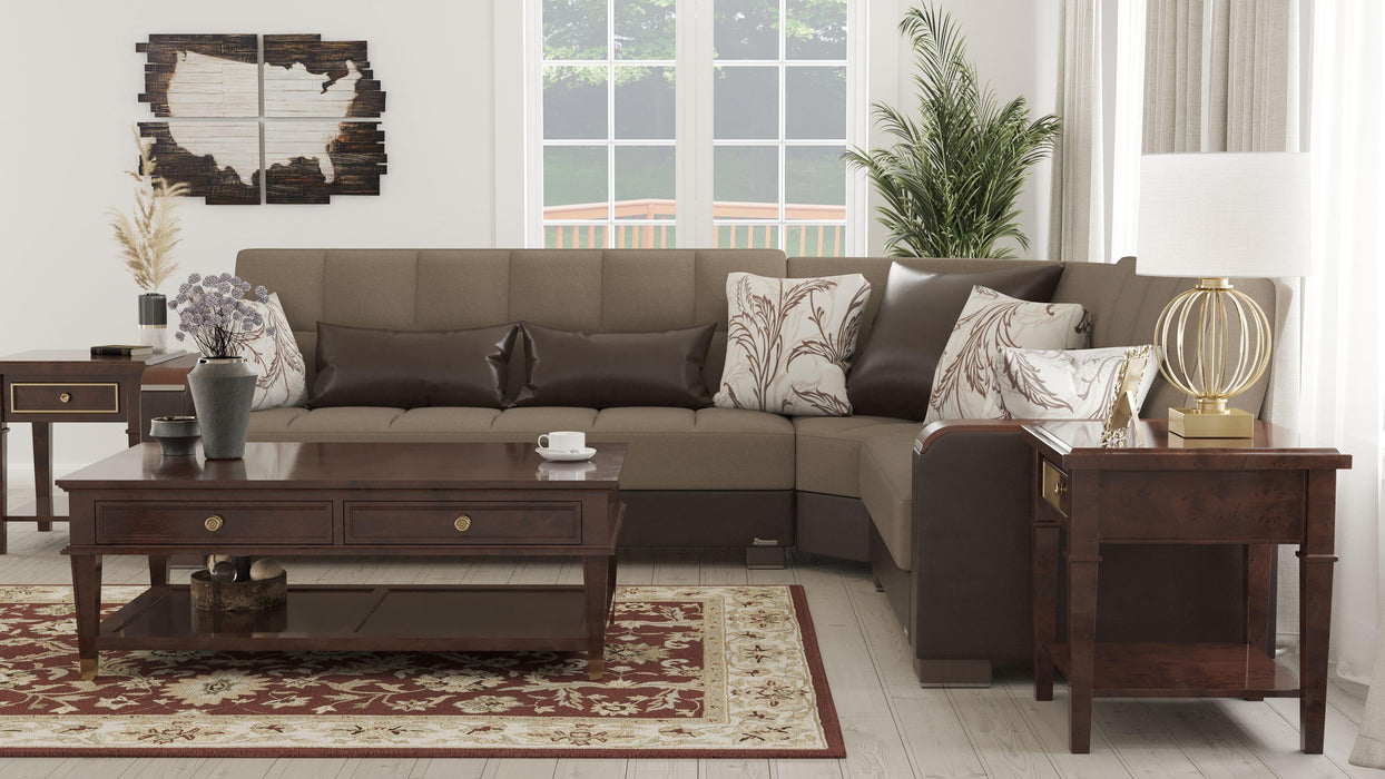 Ottomanson Armada X Collection Upholstered Convertible Wood Trimmed Sectional with Storage