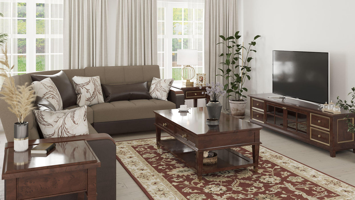 Ottomanson Armada X Collection Upholstered Convertible Wood Trimmed Sectional with Storage