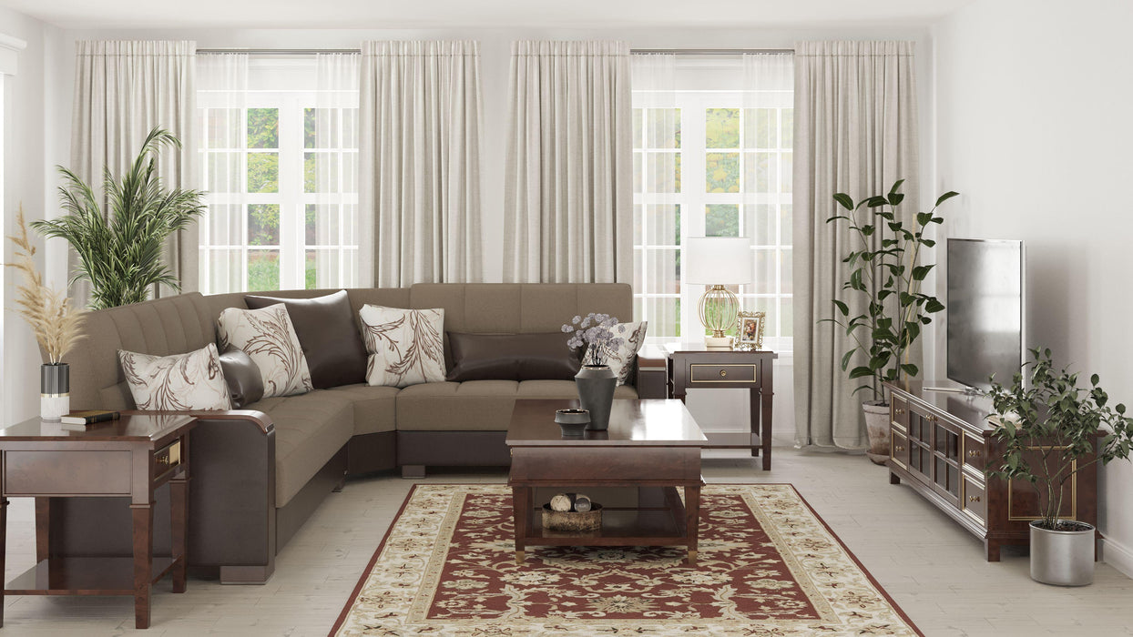 Ottomanson Armada X Collection Upholstered Convertible Wood Trimmed Sectional with Storage