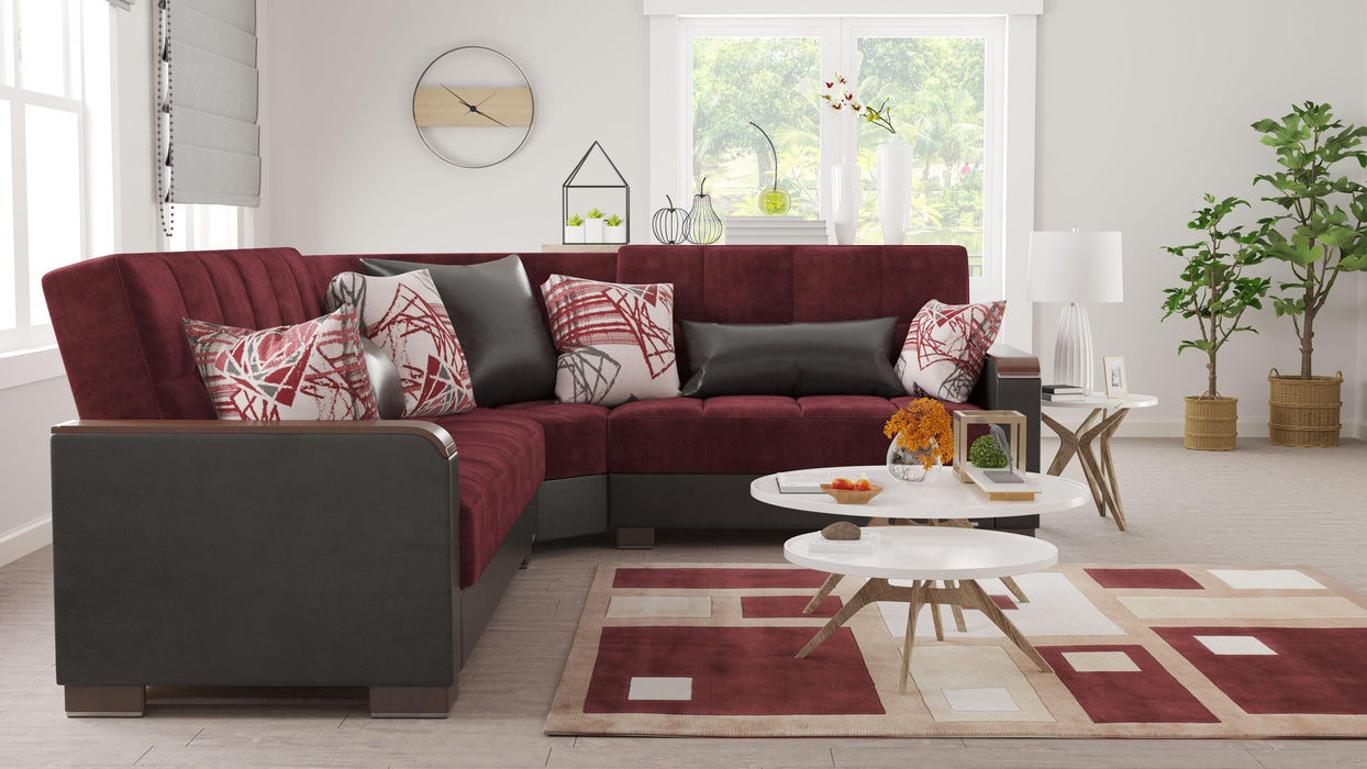 Ottomanson Armada X Collection Upholstered Convertible Wood Trimmed Sectional with Storage