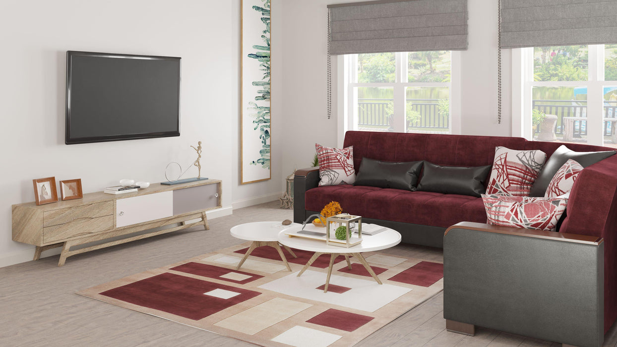 Ottomanson Armada X Collection Upholstered Convertible Wood Trimmed Sectional with Storage