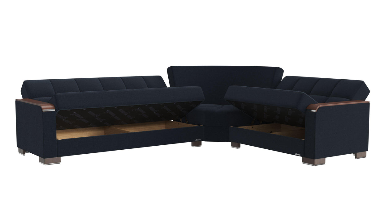 Ottomanson Armada X Collection Upholstered Convertible Wood Trimmed Sectional with Storage