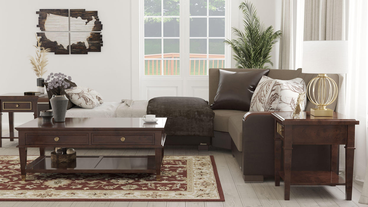 Ottomanson Armada X Collection Upholstered Convertible Wood Trimmed Sectional with Storage