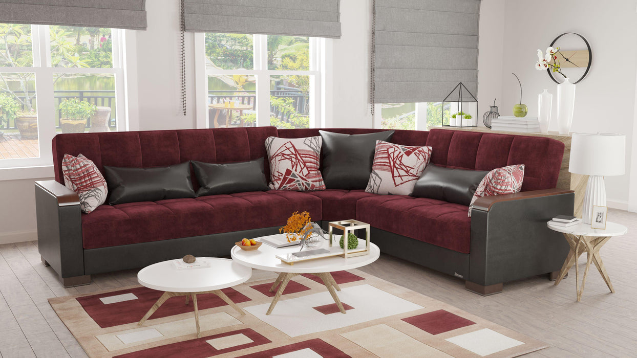 Ottomanson Armada X Collection Upholstered Convertible Wood Trimmed Sectional with Storage