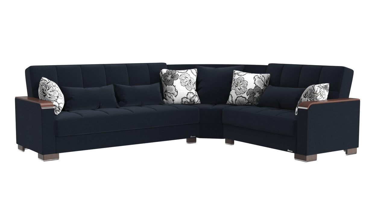 Ottomanson Armada X Collection Upholstered Convertible Wood Trimmed Sectional with Storage
