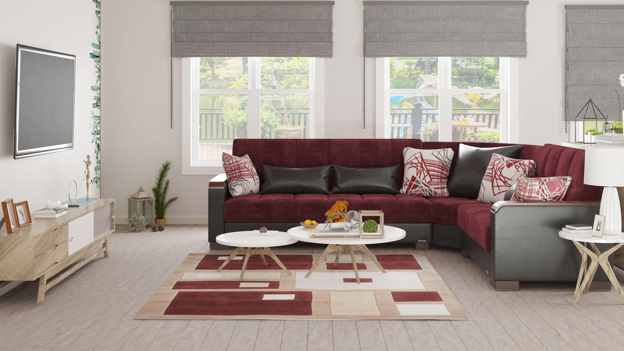 Ottomanson Armada X Collection Upholstered Convertible Wood Trimmed Sectional with Storage