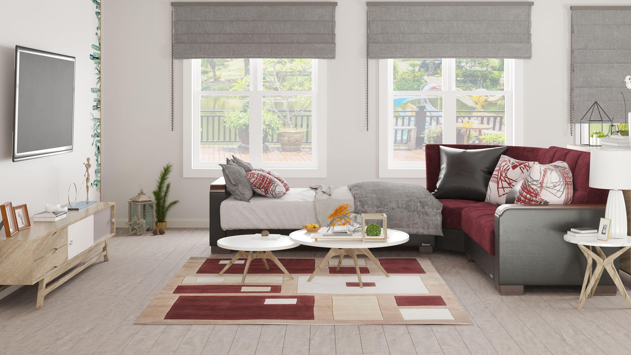 Ottomanson Armada X Collection Upholstered Convertible Wood Trimmed Sectional with Storage