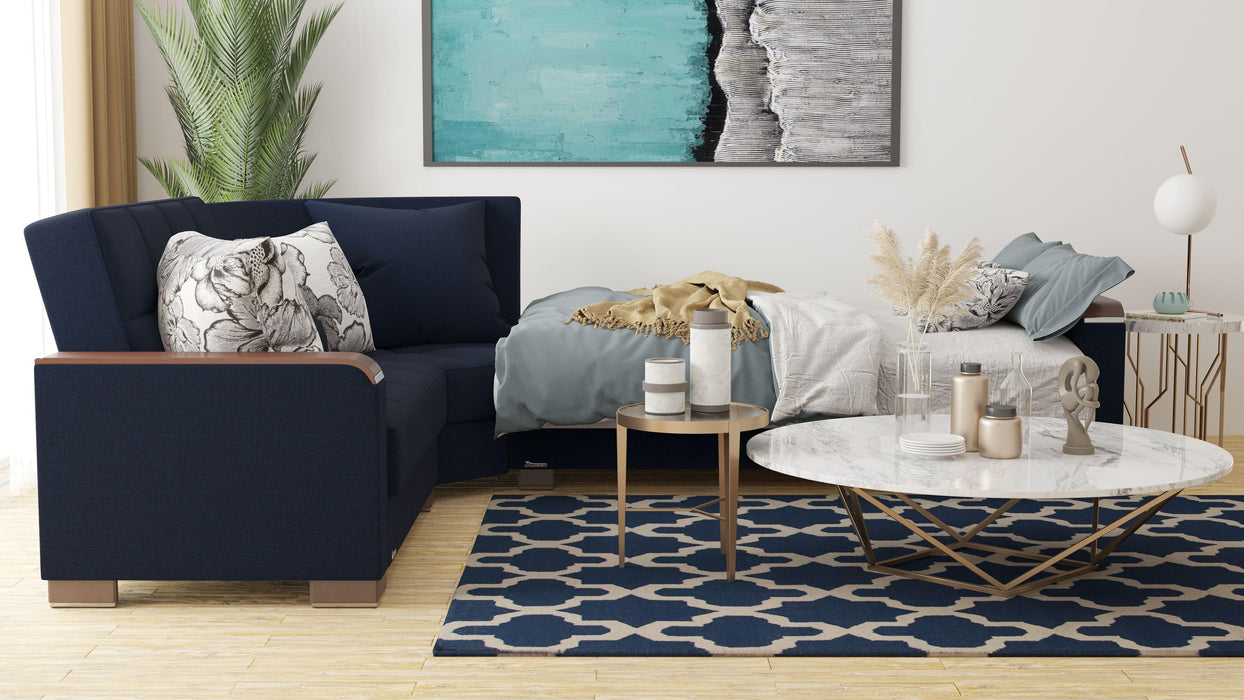 Ottomanson Armada X Collection Upholstered Convertible Wood Trimmed Sectional with Storage