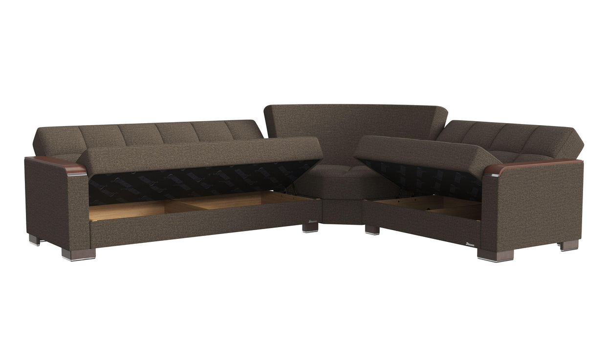 Ottomanson Armada X Collection Upholstered Convertible Wood Trimmed Sectional with Storage