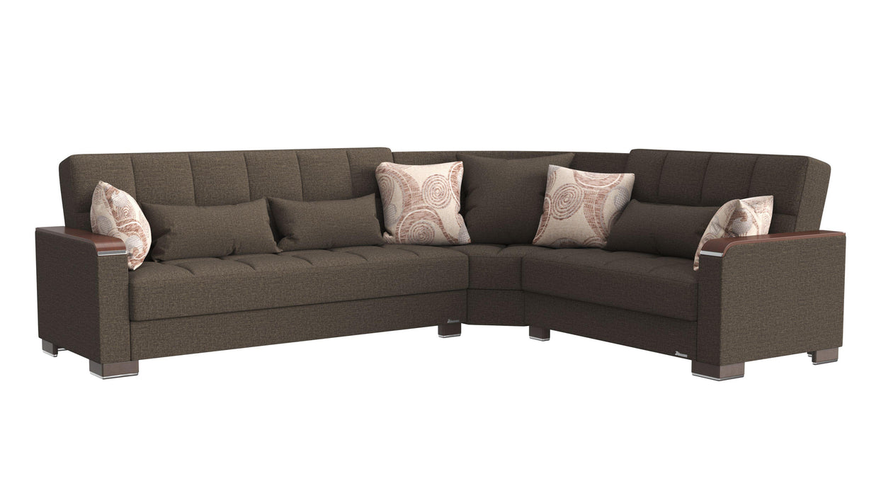 Ottomanson Armada X Collection Upholstered Convertible Wood Trimmed Sectional with Storage