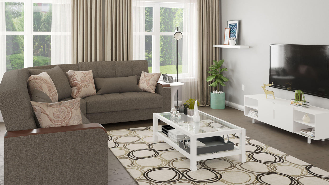 Ottomanson Armada X Collection Upholstered Convertible Wood Trimmed Sectional with Storage