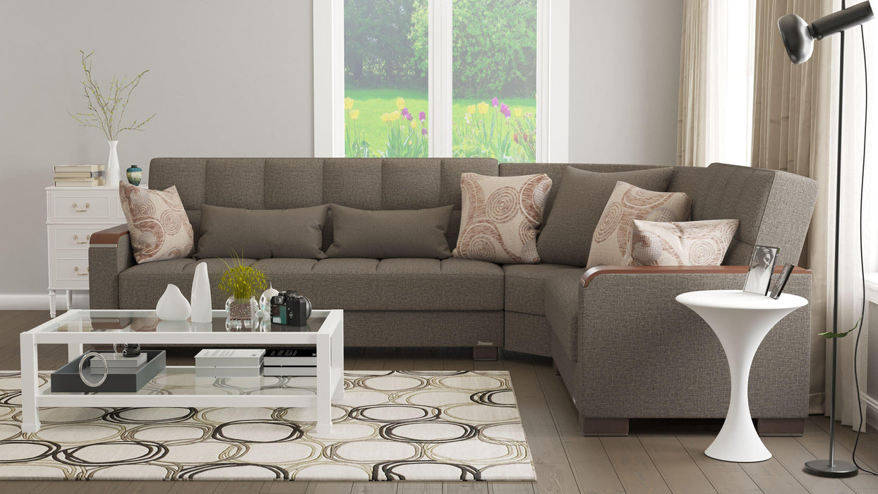 Ottomanson Armada X Collection Upholstered Convertible Wood Trimmed Sectional with Storage