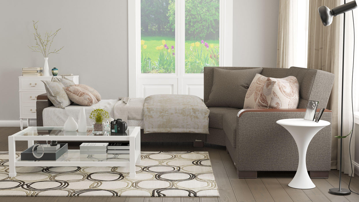 Ottomanson Armada X Collection Upholstered Convertible Wood Trimmed Sectional with Storage