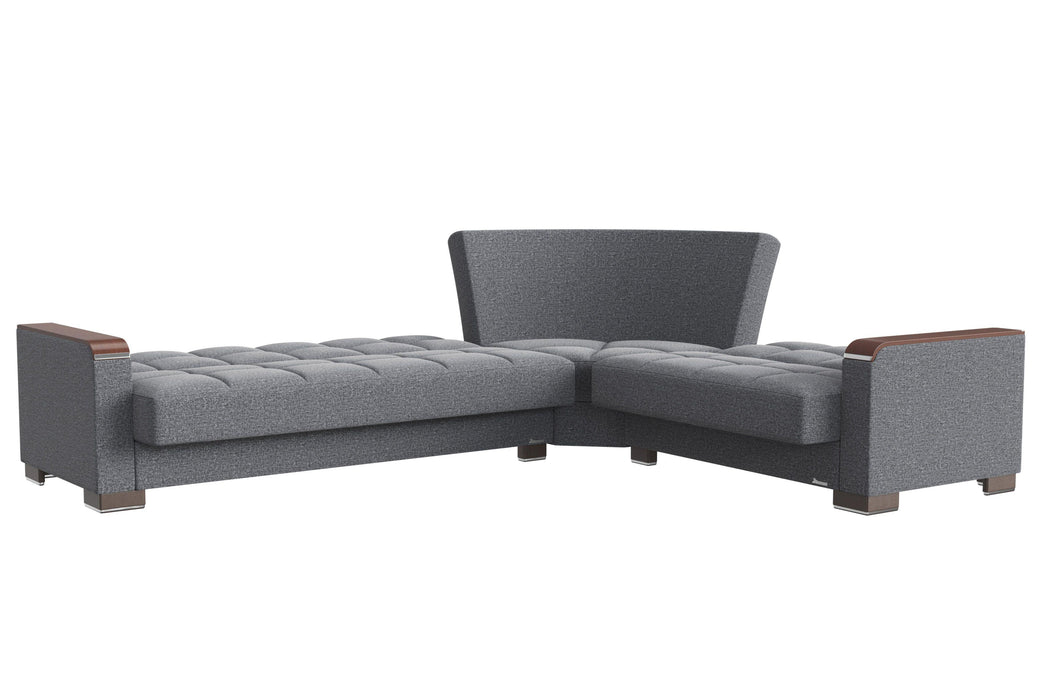 Ottomanson Armada X Collection Upholstered Convertible Wood Trimmed Sectional with Storage