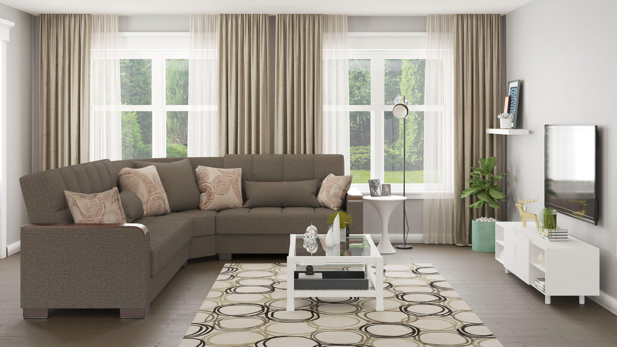 Ottomanson Armada X Collection Upholstered Convertible Wood Trimmed Sectional with Storage