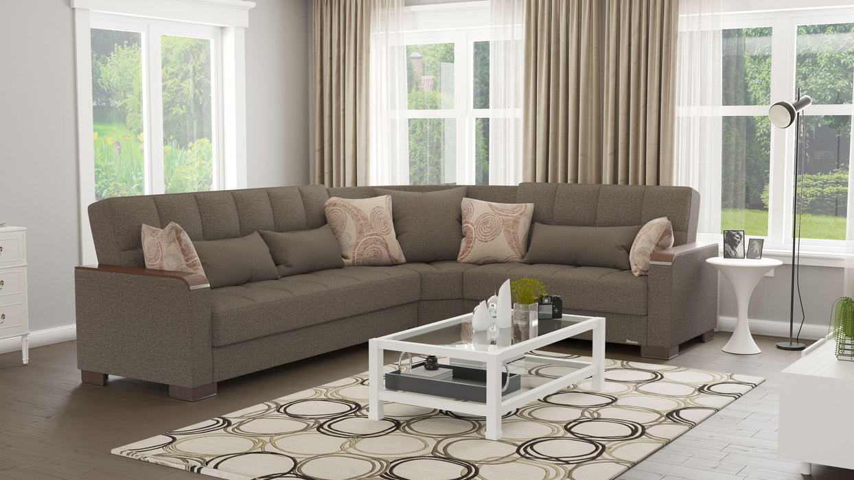 Ottomanson Armada X Collection Upholstered Convertible Wood Trimmed Sectional with Storage