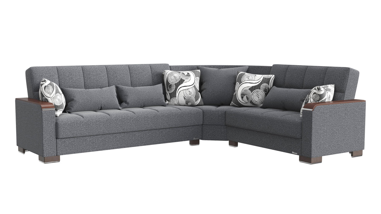 Ottomanson Armada X Collection Upholstered Convertible Wood Trimmed Sectional with Storage