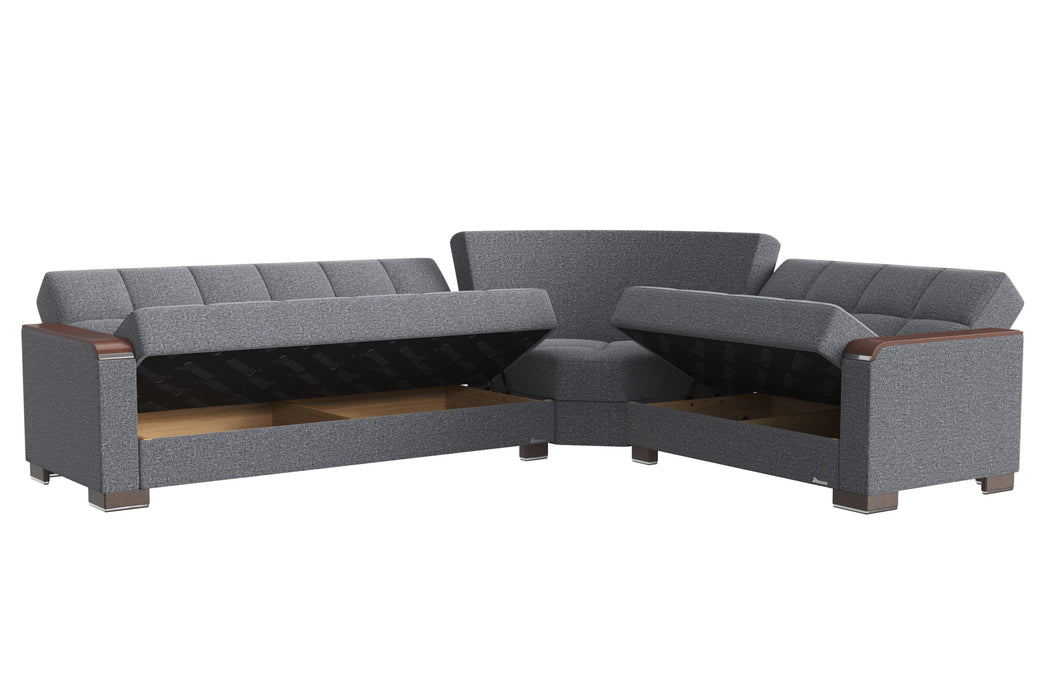 Ottomanson Armada X Collection Upholstered Convertible Wood Trimmed Sectional with Storage