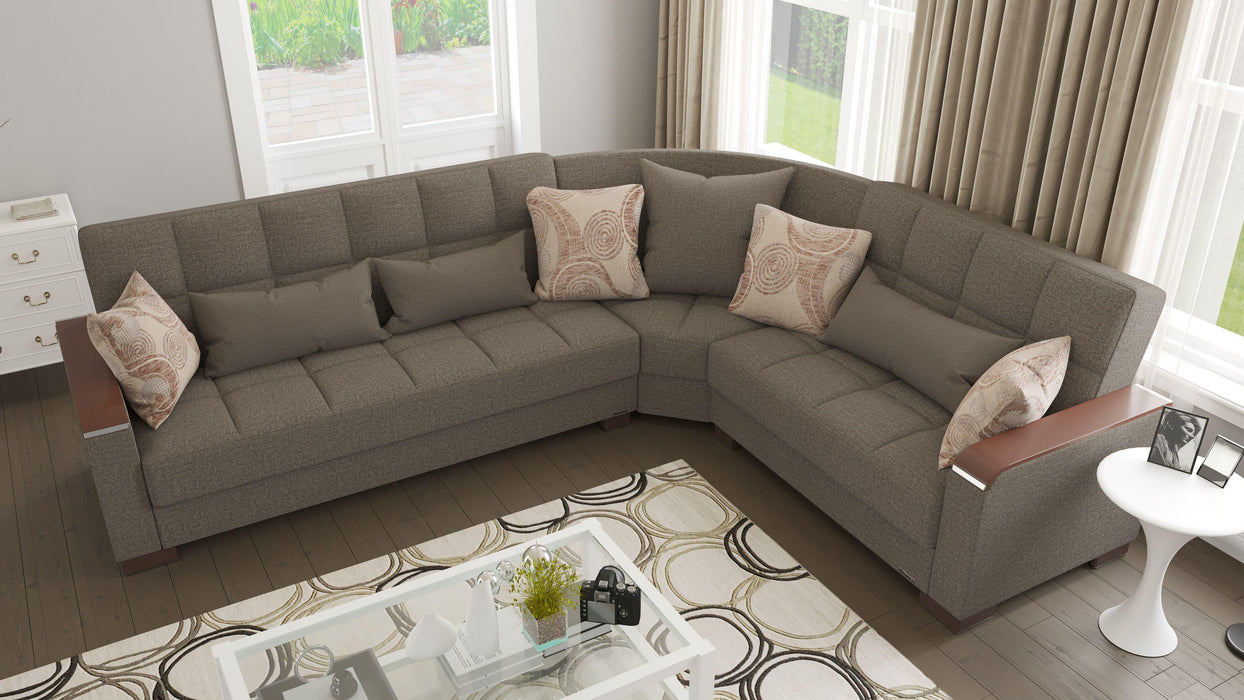 Ottomanson Armada X Collection Upholstered Convertible Wood Trimmed Sectional with Storage