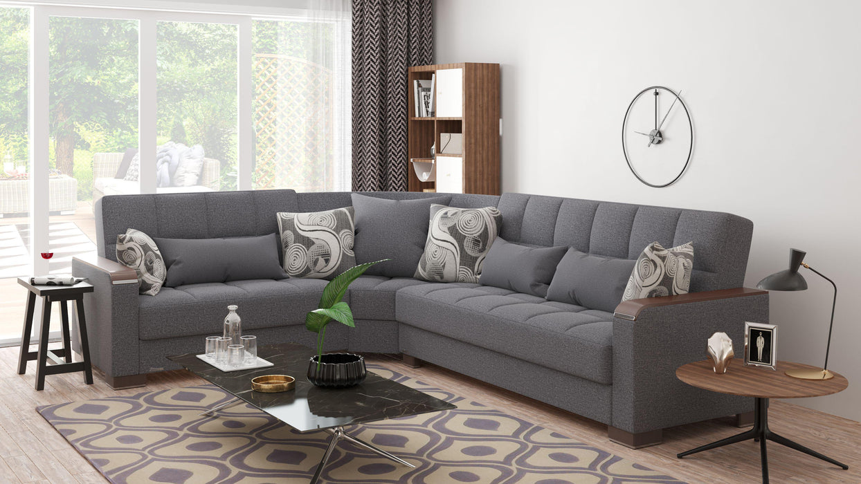 Ottomanson Armada X Collection Upholstered Convertible Wood Trimmed Sectional with Storage