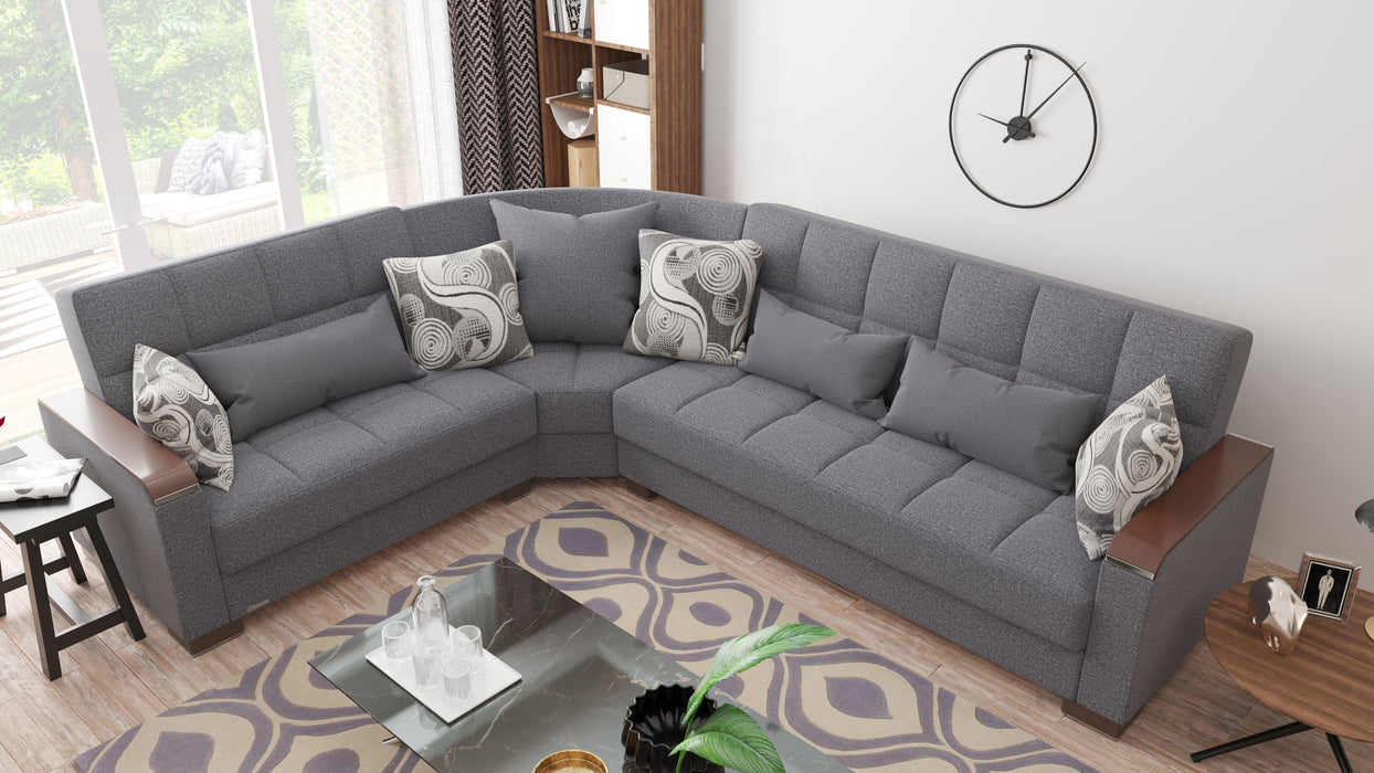 Ottomanson Armada X Collection Upholstered Convertible Wood Trimmed Sectional with Storage