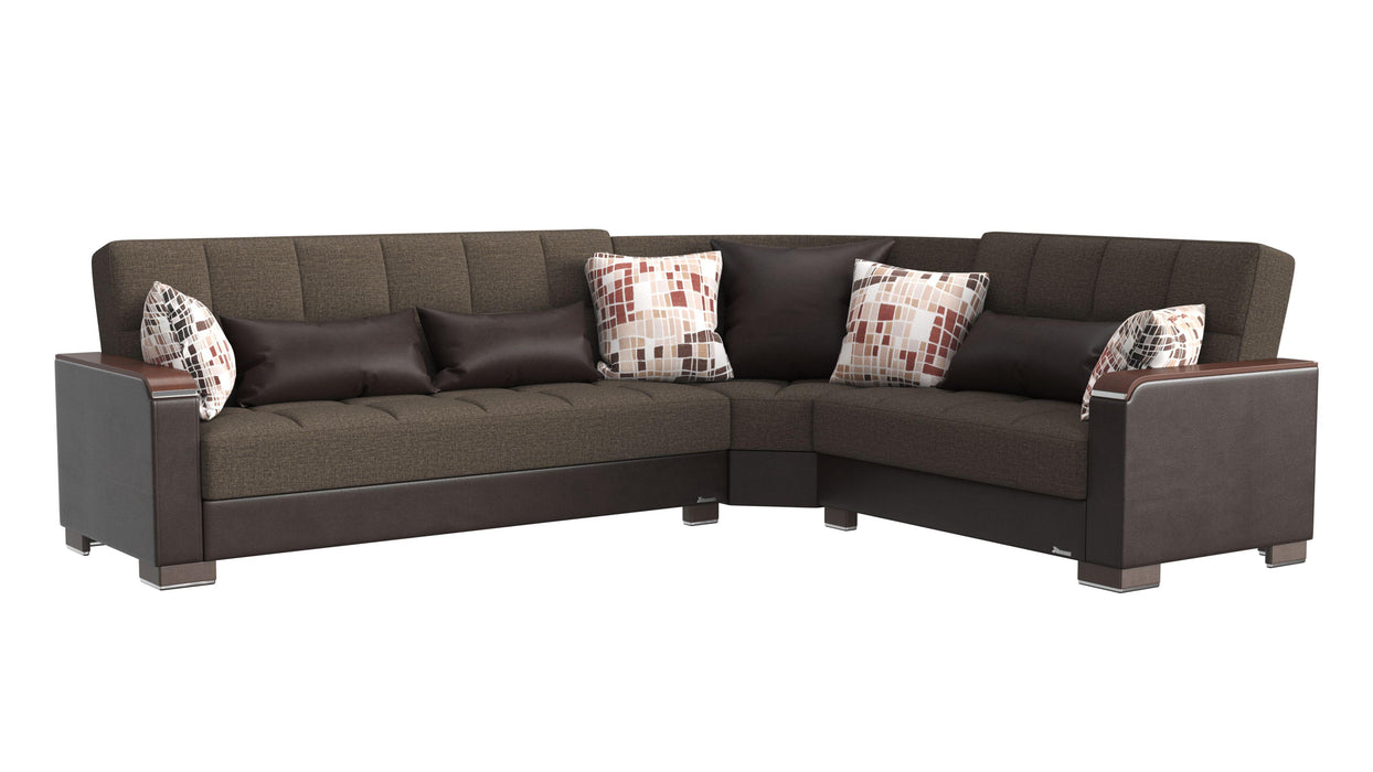 Ottomanson Armada X Collection Upholstered Convertible Wood Trimmed Sectional with Storage